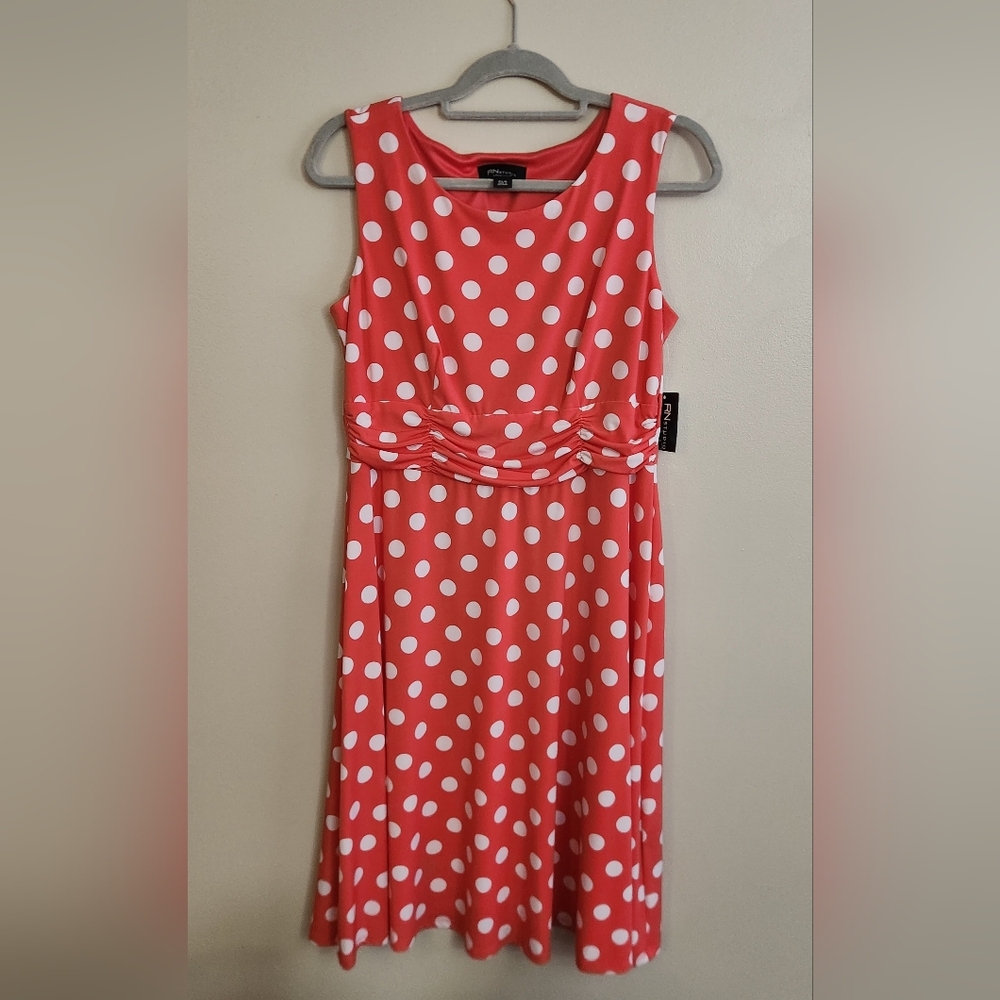 RN Studios Pink Polka Dot Dress Size: Petite Large